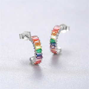 Multicolor Cubic Zirconia Simple C Shape Design Wholesale Fashion 925 Sterling Silver Earrings - Silver