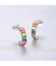 Multicolor Cubic Zirconia Simple C Shape Design Wholesale Fashion 925 Sterling Silver Earrings - Silver