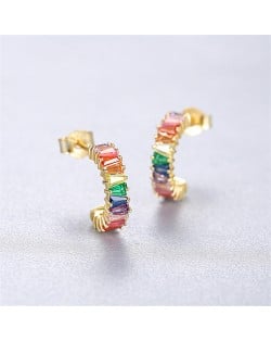 Multicolor Cubic Zirconia Simple C Shape Design Wholesale Fashion 925 Sterling Silver Earrings - Golden