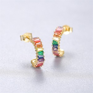 Multicolor Cubic Zirconia Simple C Shape Design Wholesale Fashion 925 Sterling Silver Earrings - Golden