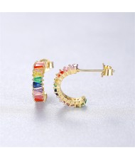 Multicolor Cubic Zirconia Simple C Shape Design Wholesale Fashion 925 Sterling Silver Earrings - Golden