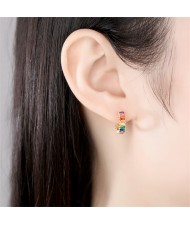 Multicolor Cubic Zirconia Simple C Shape Design Wholesale Fashion 925 Sterling Silver Earrings - Golden