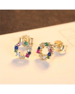 Multicolor Cubic Zirconia Simple Circel Design Wholesale Fashion 925 Sterling Silver Earrings