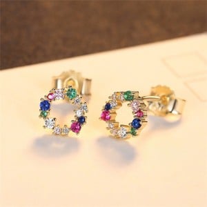 Multicolor Cubic Zirconia Simple Circel Design Wholesale Fashion 925 Sterling Silver Earrings