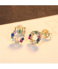 Multicolor Cubic Zirconia Simple Circel Design Wholesale Fashion 925 Sterling Silver Earrings