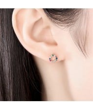 Multicolor Cubic Zirconia Simple Circel Design Wholesale Fashion 925 Sterling Silver Earrings