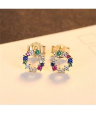 Multicolor Cubic Zirconia Simple Circel Design Wholesale Fashion 925 Sterling Silver Earrings