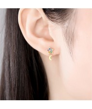 Moon and Star Asymmetric Design Multicolor Cubic Zirconia Wholesale Fashion 925 Sterling Silver Earrings