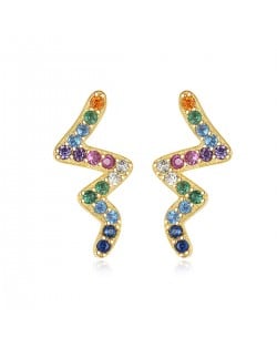 Irregular Snake Shape Multicolor Cubic Zirconia Wholesale Fashion 925 Sterling Silver Earrings