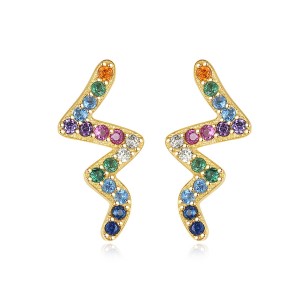 Irregular Snake Shape Multicolor Cubic Zirconia Wholesale Fashion 925 Sterling Silver Earrings