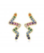 Irregular Snake Shape Multicolor Cubic Zirconia Wholesale Fashion 925 Sterling Silver Earrings