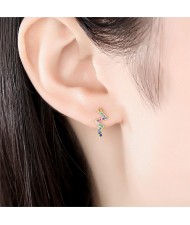 Irregular Snake Shape Multicolor Cubic Zirconia Wholesale Fashion 925 Sterling Silver Earrings