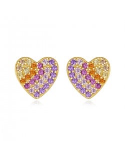 Sweet Peach Heart Multicolor Cubic Zirconia Wholesale Fashion 925 Sterling Silver Earrings