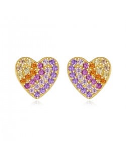 Sweet Peach Heart Multicolor Cubic Zirconia Wholesale Fashion 925 Sterling Silver Earrings