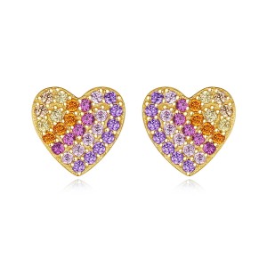 Sweet Peach Heart Multicolor Cubic Zirconia Wholesale Fashion 925 Sterling Silver Earrings