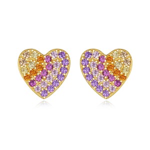 Sweet Peach Heart Multicolor Cubic Zirconia Wholesale Fashion 925 Sterling Silver Earrings