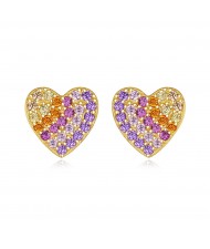 Sweet Peach Heart Multicolor Cubic Zirconia Wholesale Fashion 925 Sterling Silver Earrings