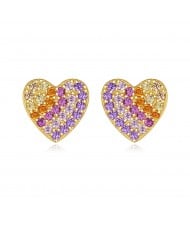 Sweet Peach Heart Multicolor Cubic Zirconia Wholesale Fashion 925 Sterling Silver Earrings