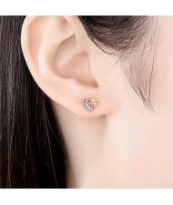 Sweet Peach Heart Multicolor Cubic Zirconia Wholesale Fashion 925 Sterling Silver Earrings