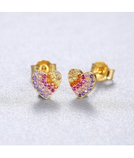 Sweet Peach Heart Multicolor Cubic Zirconia Wholesale Fashion 925 Sterling Silver Earrings