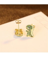 Cute Mini Dinosaur Green Cubic Zirconia Wholesale Fashion 925 Sterling Silver Earrings
