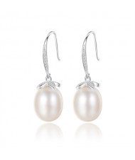 Fresh Water Natural Pearl Dangle 18k Gold Plating Wholesale Fashion 925 Sterling Silver Earrings