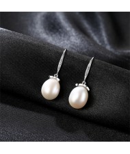 Fresh Water Natural Pearl Dangle 18k Gold Plating Wholesale Fashion 925 Sterling Silver Earrings