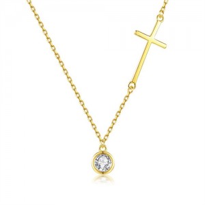 Fine Jewelry Fashion Cross with Cubic Zirconia Pendant Wholesale Women 925 Sterling Silver Necklace