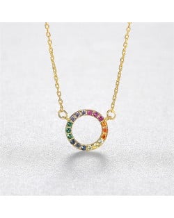 Fine Jewelry Fashion Colorful Cubic Zirconia Circle Pendant Wholesale Women 925 Sterling Silver Necklace