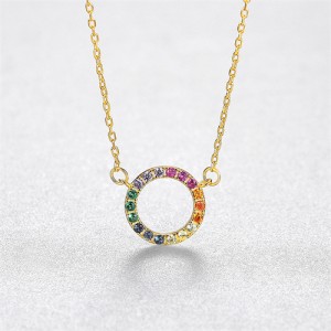 Fine Jewelry Fashion Colorful Cubic Zirconia Circle Pendant Wholesale Women 925 Sterling Silver Necklace