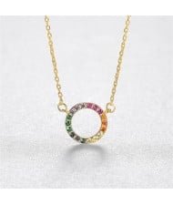 Fine Jewelry Fashion Colorful Cubic Zirconia Circle Pendant Wholesale Women 925 Sterling Silver Necklace