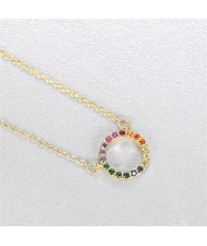 Fine Jewelry Fashion Colorful Cubic Zirconia Circle Pendant Wholesale Women 925 Sterling Silver Necklace