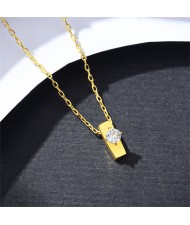 Simple Business Style Fashion Cubic Zirconia Rectangle Pendant Wholesale Women 925 Sterling Silver Necklace