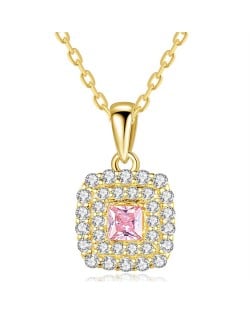 Romantci Pink Full Cubic Zirconia Square Pendant Wholesale Women Wedding Jewelry 925 Sterling Silver Necklace