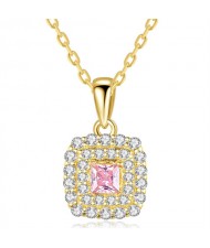 Romantci Pink Full Cubic Zirconia Square Pendant Wholesale Women Wedding Jewelry 925 Sterling Silver Necklace