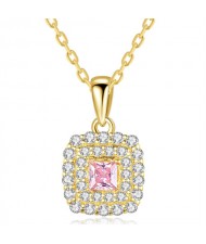 Romantci Pink Full Cubic Zirconia Square Pendant Wholesale Women Wedding Jewelry 925 Sterling Silver Necklace