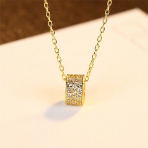 Popular Jewelry Shiny Full Cubic Zirconia Cylinder Pendant Wholesale Women 925 Sterling Silver Necklace