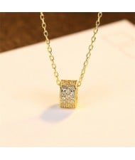 Popular Jewelry Shiny Full Cubic Zirconia Cylinder Pendant Wholesale Women 925 Sterling Silver Necklace