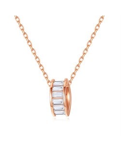 Popular Hip Hop Style Cubic Zirconia Wheel Shape Pendant Wholesale Women 925 Sterling Silver Necklace - Rose Gold