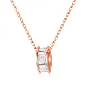 Popular Hip Hop Style Cubic Zirconia Wheel Shape Pendant Wholesale Women 925 Sterling Silver Necklace - Rose Gold