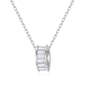 Popular Hip Hop Style Cubic Zirconia Wheel Shape Pendant Wholesale Women 925 Sterling Silver Necklace - Silver