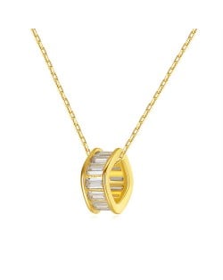 Popular Hip Hop Style Cubic Zirconia Wheel Shape Pendant Wholesale Women 925 Sterling Silver Necklace - Golden