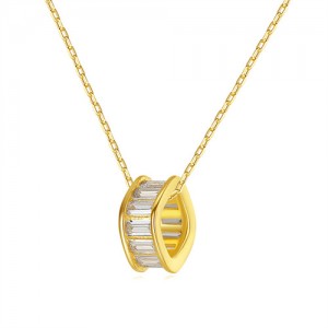 Popular Hip Hop Style Cubic Zirconia Wheel Shape Pendant Wholesale Women 925 Sterling Silver Necklace - Golden