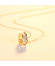 Popular Hip Hop Style Cubic Zirconia Wheel Shape Pendant Wholesale Women 925 Sterling Silver Necklace - Golden