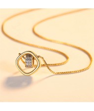 Business Style Cubic Zirconia Two Circles Combo Pendant Wholesale Women 925 Sterling Silver Necklace