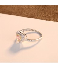 Classic Pink Peach Heart Bling Full Cubic Zirconia Women 925 Sterling Silver Wedding Ring