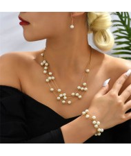 Pearl Fashion Graceful Triple Layers Wholesale Necklace and Bracelets Jewelry Set