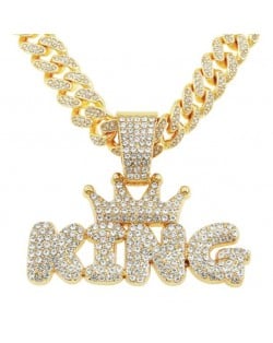 Hiphop Fashion Shining King Pendant Men Wholesale Cuban Chain Necklace - Golden