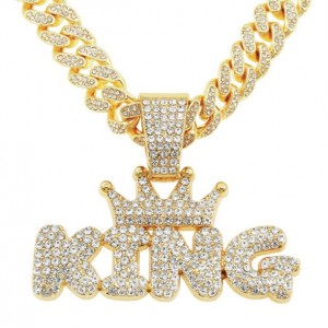 Hiphop Fashion Shining King Pendant Men Wholesale Cuban Chain Necklace - Golden