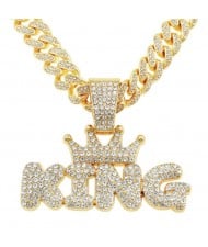Hiphop Fashion Shining King Pendant Men Wholesale Cuban Chain Necklace - Golden